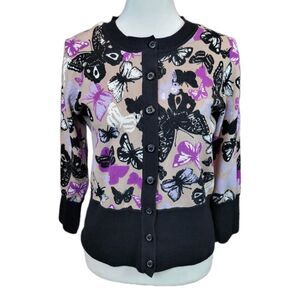 Vintage Butterfly Print Fitted Short Cardigan Womens Small Cute Coquette Dainty